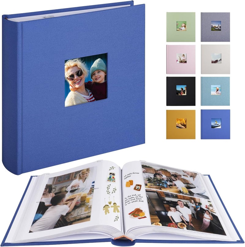 1DOT2 Photo Album with Writing Space 50 Pages 4x6 Photos Hold 200 or 5x7 Pictures Hold 100, Linen Cover Small Photo Book Albums with Memo for Anniversary Wedding Baby (Blue) - Image 1